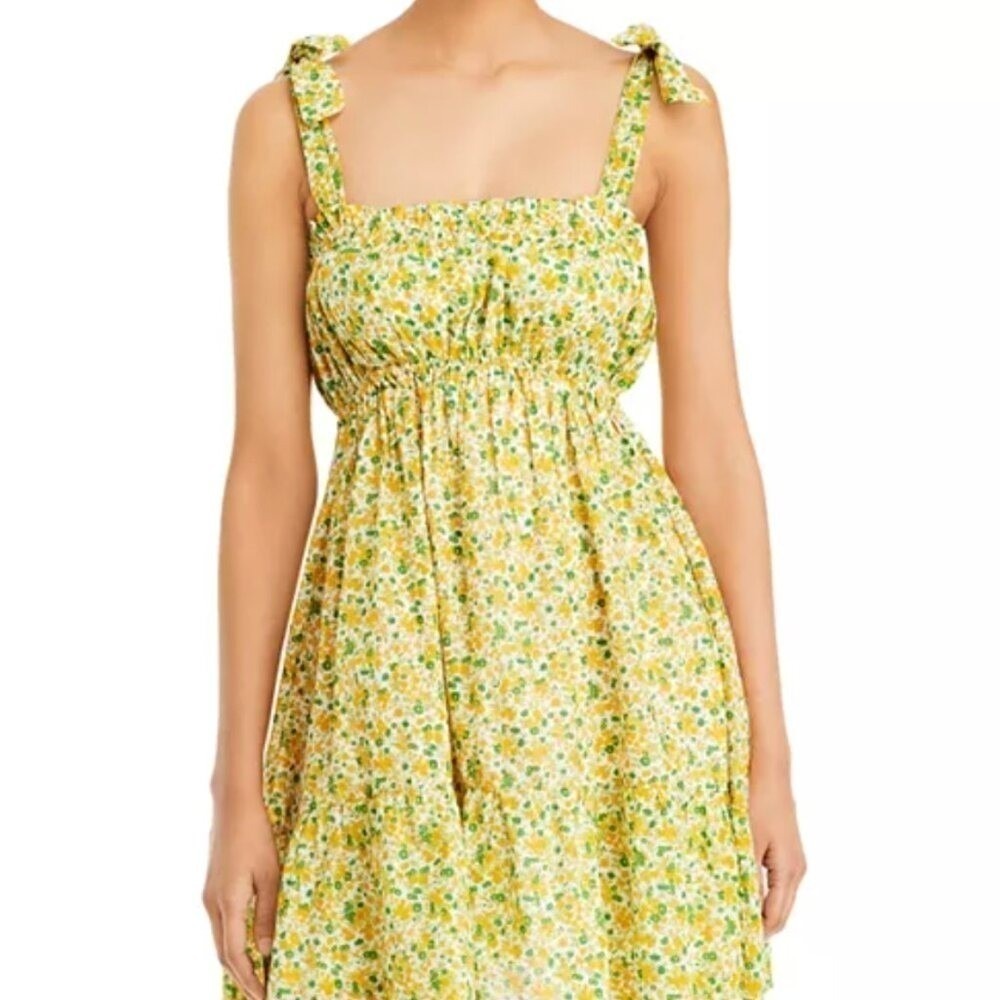 Faithfull the Brand Elwood Printed Floral Smocked Tie-Strap Mini Dress‎ Size 8